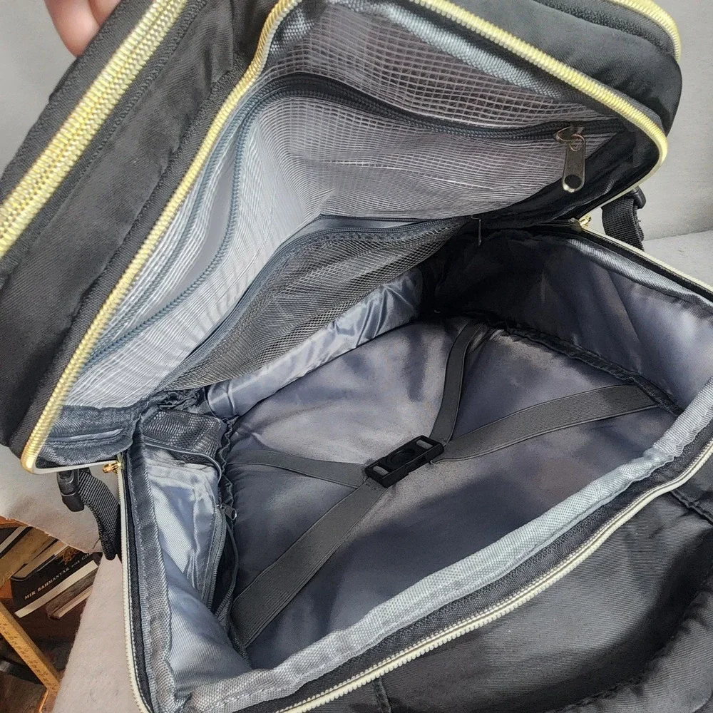 Momuvo Backpack Black Quilted Laptop Travel Bag Gold Hardware Womens Large